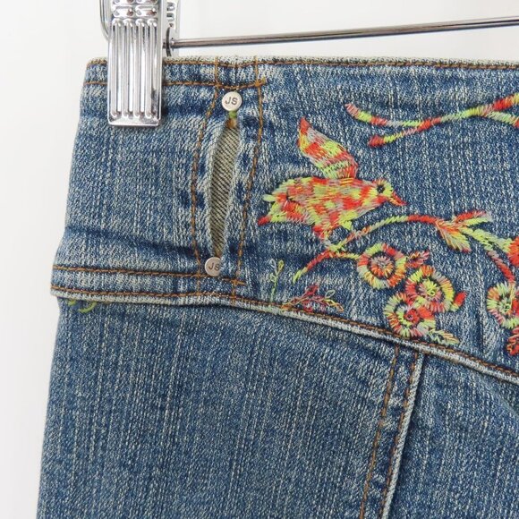 Jill Stuart Womens 6 Embroidered Front Seams Blue Denim Jeans Y2K Cotton Blend - Picture 8 of 12